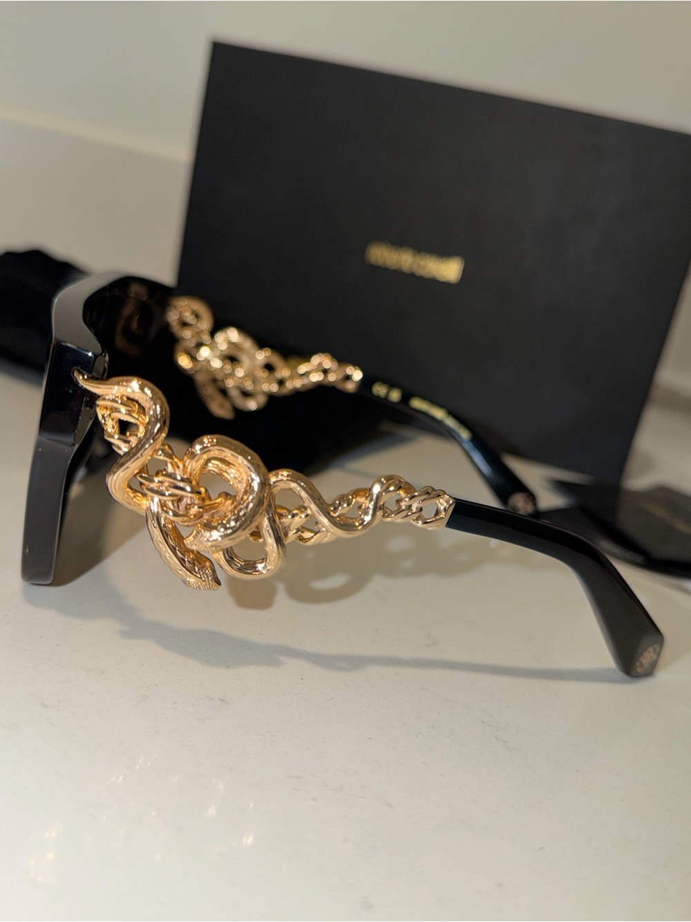 Roberto Cavalli Black Sunglasses with Gold Snake Temples